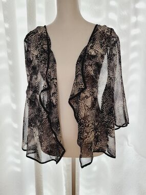 Dana Buchman Black and Cream Sheer Ruffle Cardigan
